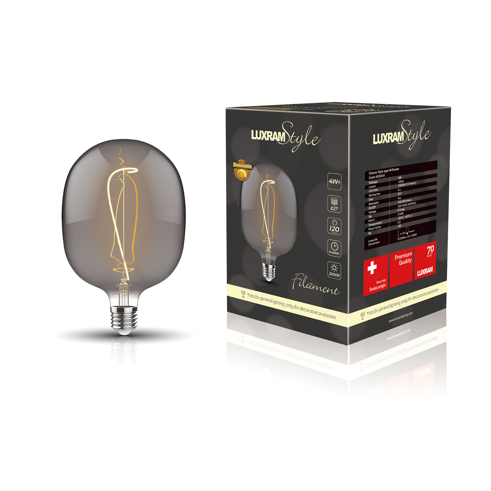 Classic Style LED Type M E27 Dimmable 4W 2100K 120lm 4300301  Luxram Classic Style